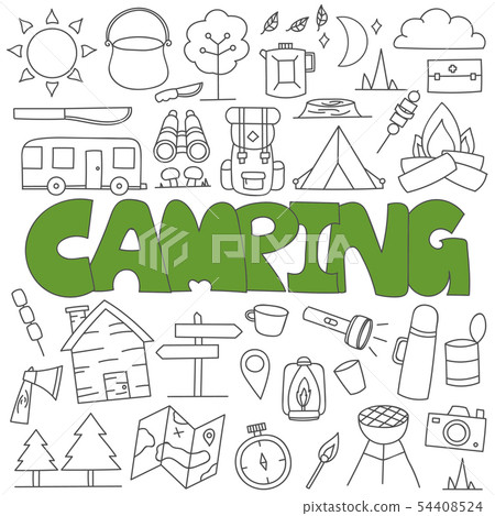Hand drawn doodle camping set. - Stock Illustration [54408524] - PIXTA