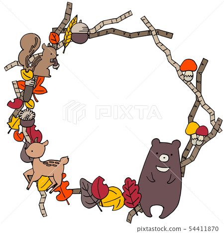 Autumn cute round frame illustration - Stock Illustration [54411870 ...