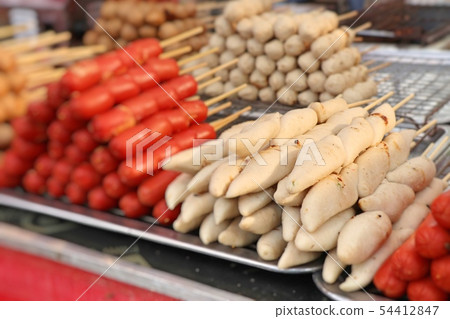 grilled meatballs and sausage at street food 54412847