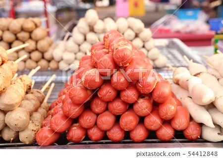grilled meatballs and sausage at street food 54412848