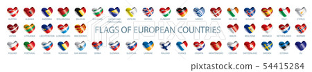 Collection of vector flags of Europe in the form of hearts 54415284
