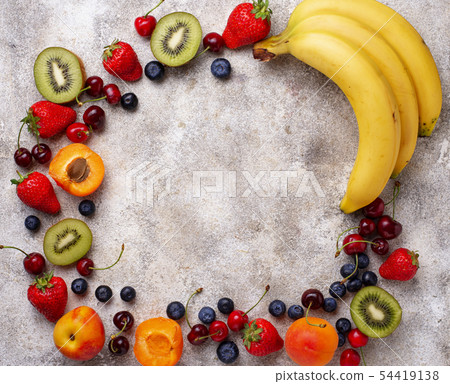 Fruits and berries summer background 54419138