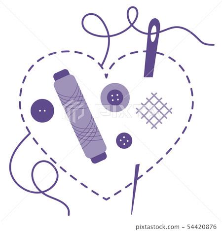 Stitched heart, needle, thread, buttons Sewing Stitched heart, needle, thread, buttons Sewing 54420876