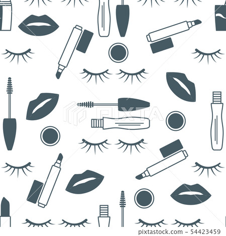 Seamless pattern Eyelashes, lips, mascara lipstick Seamless pattern Eyelashes, lips, mascara lipstick 54423459
