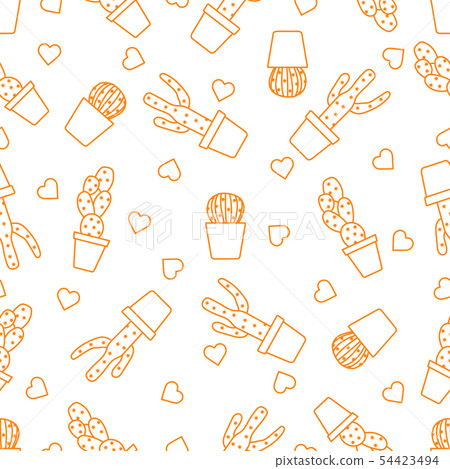 Seamless pattern with cactus, succulents, hearts Seamless pattern with cactus, succulents, hearts 54423494