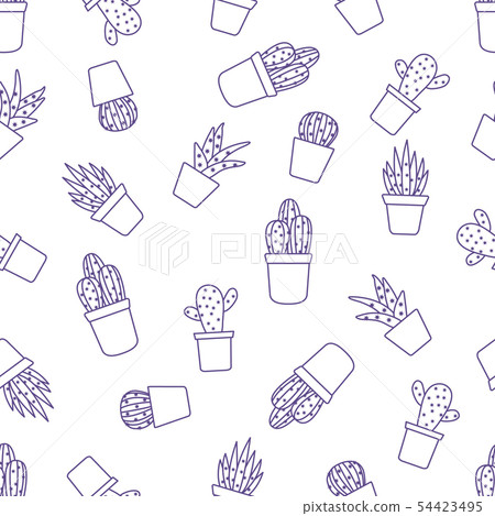 Vector seamless pattern with cactus and succulents 54423495
