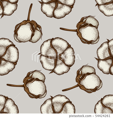 Seamless pattern with hand drawn colored cotton 54424261