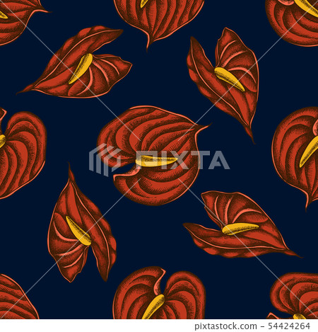 Seamless pattern with hand drawn colored anthurium Seamless pattern with hand drawn colored anthurium 54424264