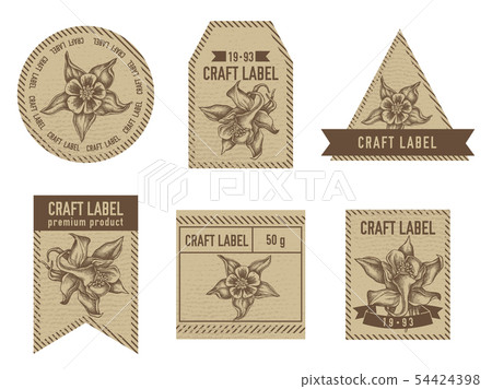 Craft labels with aquilegia 54424398