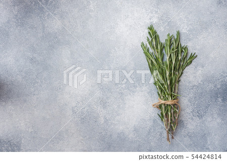 Branches of fresh rosemary on a gray concrete back Branches of fresh rosemary on a gray concrete back 54424814