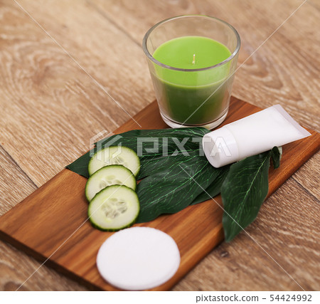 Spa Massage , setting with rolled, towel, candlelight 54424992