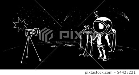 Astronaut and ufo doodle style vector 54425221