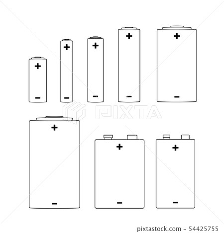 Large set of different alkaline batteries icons on white Large set of different alkaline batteries icons on white 54425755