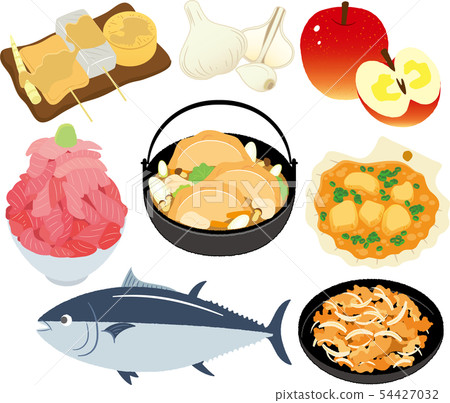 Stock Illustration: aomori, specialty products, gourmet icon set Stock Illustration: aomori, specialty products, gourmet icon set 54427032