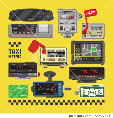 Taximeter vector cab car fare taxi meter device equipment measurement illustration set of auto 54427671