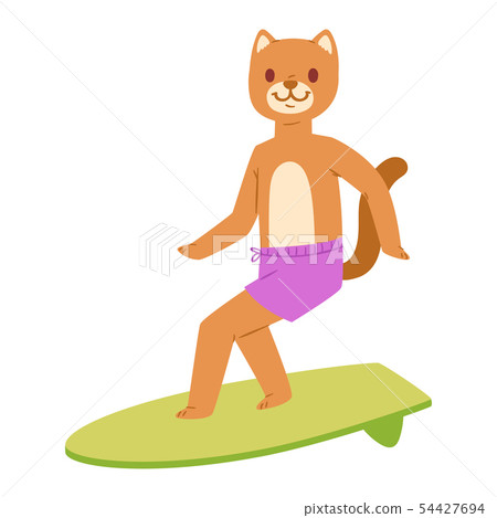 Surf vector cat animal surfer character surfing on surfboard illustration animalistic cartoon young Surf vector cat animal surfer character surfing on surfboard illustration animalistic cartoon young 54427694