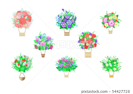 Bouquet aerostat vector beautiful floral air-balloon gift with blossom flowers illustration 54427728
