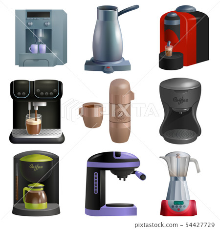 Coffee machine vector coffeemaker and coffee-machine for espresso drink with caffeine in cafe Coffee machine vector coffeemaker and coffee-machine for espresso drink with caffeine in cafe 54427729