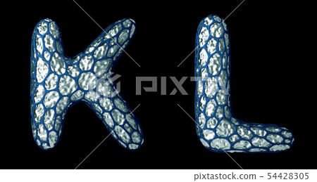 Realistic 3D letter set K, L made of silver shining metal . 54428305
