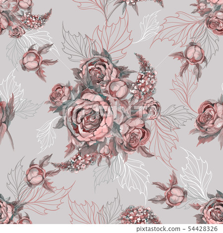Floral seamless pattern Bouquet of roses peonies 54428326