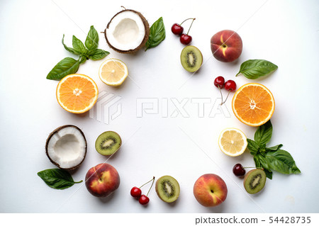 summer composition with fruits on white background summer composition with fruits on white background 54428735