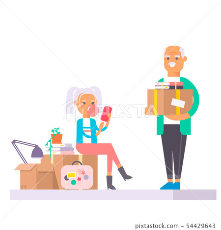Happy young couple vector flat people moving in new house movement apartment together. Happy young Happy young couple vector flat people moving in new house movement apartment together. Happy young 54429643