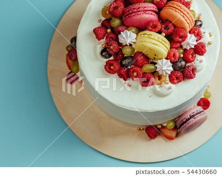 top view of naked cake with fresh berries 54430660