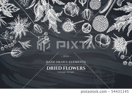 Floral design with chalk astilbe, craspedia, blue eryngo, lagurus, cotton, gypsophila Floral design with chalk astilbe, craspedia, blue eryngo, lagurus, cotton, gypsophila 54431145