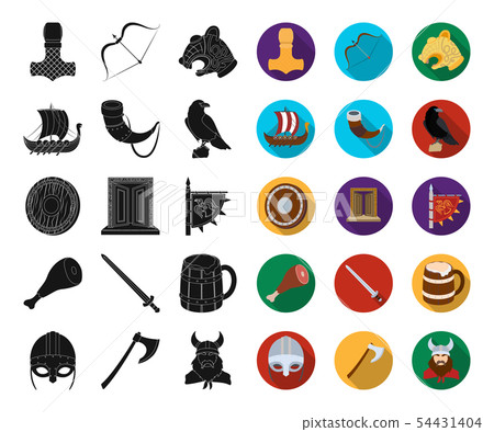 Vikings and attributes black,flat icons in set collection for design.Old Norse Warrior vector symbol 54431404