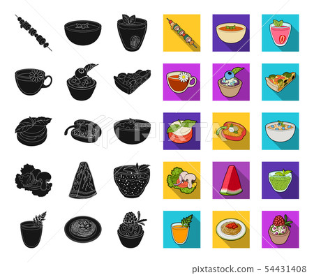 Vegetarian dish black,flat icons in set collection for design.Vegetable and milk food vector symbol Vegetarian dish black,flat icons in set collection for design.Vegetable and milk food vector symbol 54431408