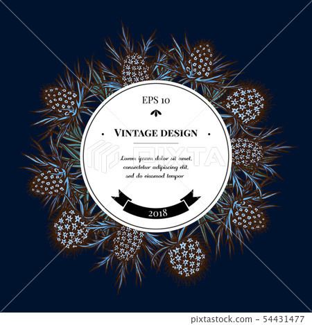 Badge over design with blue eryngo Badge over design with blue eryngo 54431477