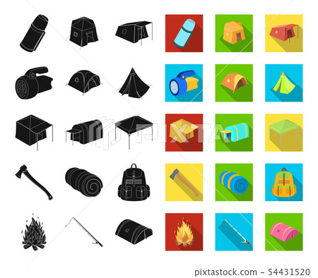 Different kinds of tents black,flat icons in set collection for design. Temporary shelter and 54431520
