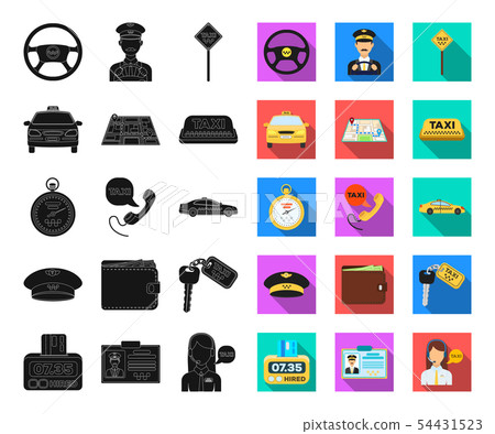 Taxi service black,flat icons in set collection for design. Taxi driver and transport vector symbol 54431523