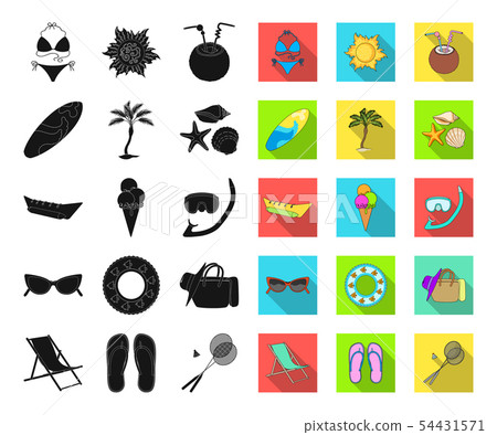 Summer rest black,flat icons in set collection for design. Beach accessory vector symbol stock web Summer rest black,flat icons in set collection for design. Beach accessory vector symbol stock web 54431571