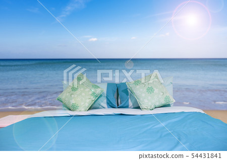 Bed with pillow in the nature happy summer holiday 54431841