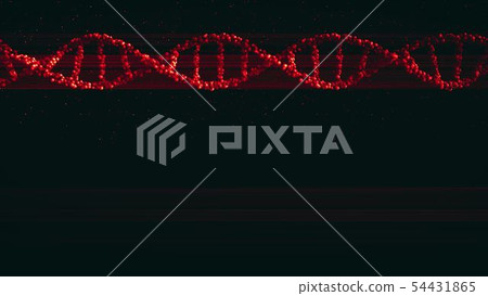 Red DNA molecule model and particles, 3D rendering 54431865