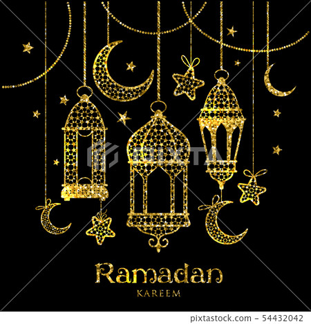 Greeting Card Ramadan Kareem design with lamps and 54432042