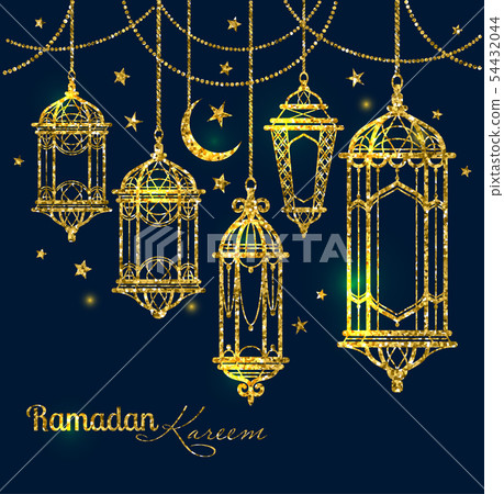 Greeting Card Ramadan Kareem design with lamps and Greeting Card Ramadan Kareem design with lamps and 54432044