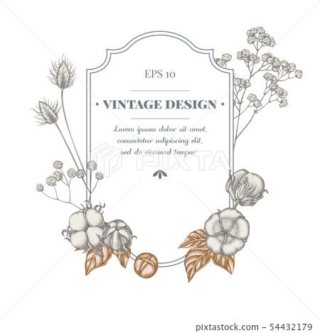 Badge design with pastel lagurus, cotton, gypsophila 54432179