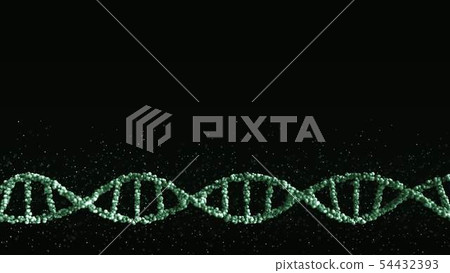 Green DNA molecule model, blank space for text or graphics. 3D rendering Green DNA molecule model, blank space for text or graphics. 3D rendering 54432393