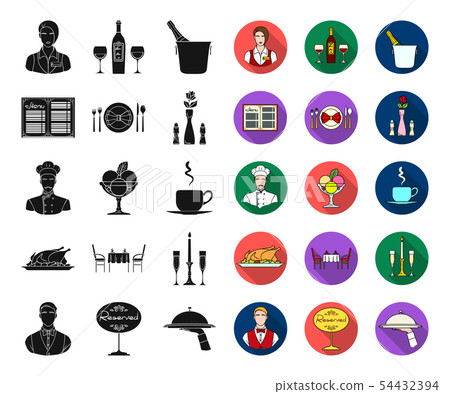 Restaurant and bar black,flat icons in set collection for design. Pleasure, food and alcohol vector Restaurant and bar black,flat icons in set collection for design. Pleasure, food and alcohol vector 54432394