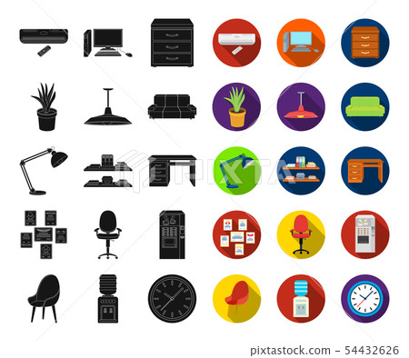 Interior of the workplace black,flat icons in set collection for design. Office furniture vector 54432626