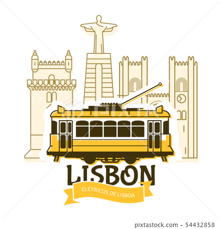 Old Lisbon tram and cityscape of city, Portugal 54432858