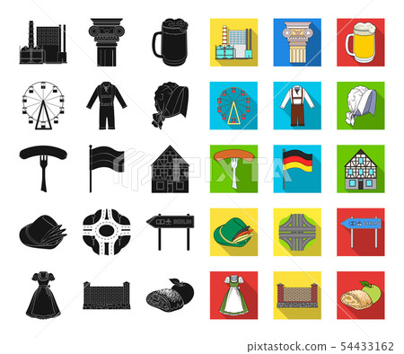 Country Germany black,flat icons in set collection for design. Germany and landmark vector symbol 54433162