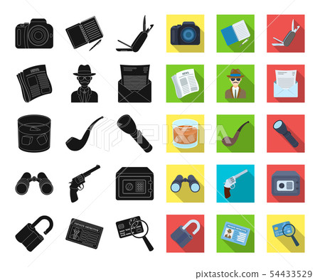 Detective and Attributes black,flat icons in set collection for design.Detective Agency vector 54433529
