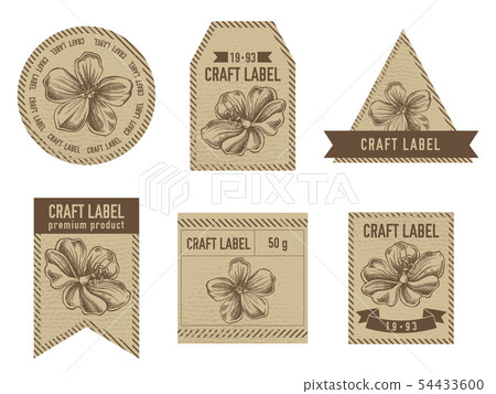 Craft labels with meadow geranium - Stock Illustration [54433600] - PIXTA