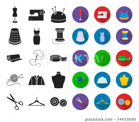 Atelier and sewing black,flat icons in set collection for design. Equipment and tools for sewing 54433699
