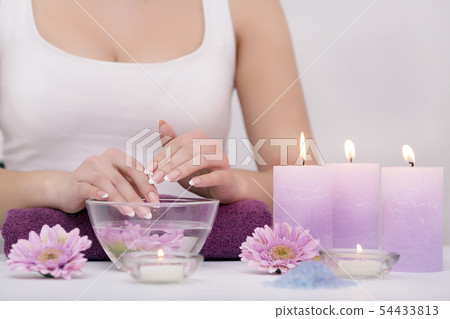 Nail Care. Closeup Of Beautiful Woman Hands Showing Perfect Nails Painted With Red Nail Polish On Nail Care. Closeup Of Beautiful Woman Hands Showing Perfect Nails Painted With Red Nail Polish On 54433813