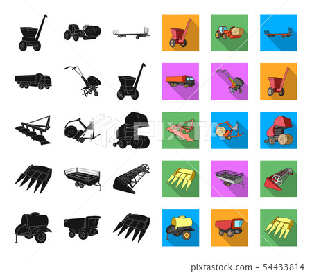 Agricultural machinery black,flat icons in set collection for design. Equipment and device vector Agricultural machinery black,flat icons in set collection for design. Equipment and device vector 54433814