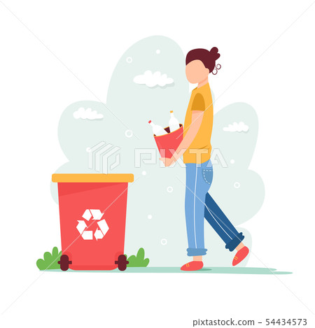 Recycling concept. Young girl with sorted garbage Recycling concept. Young girl with sorted garbage 54434573